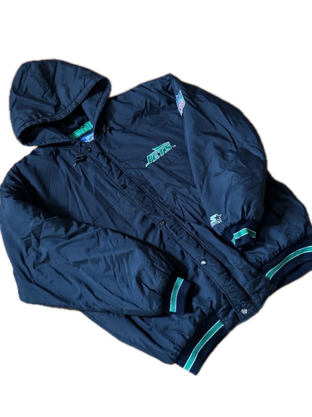 New York Jets Vintage Retro Starter Bomber Jacket Size L NFL Football 90s Black